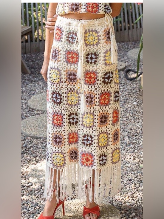 POL Dresses & Skirts - ⭐️POL Fringed Granny Square Crochet Skirt⭐️